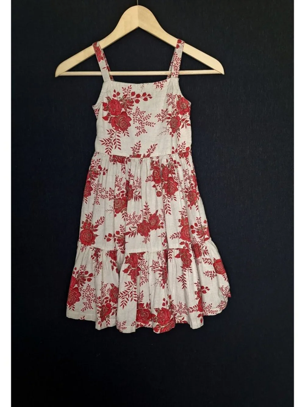 💙 Ulster Kids Girls Floral Tiered Flex Cotton Size 8 Sundress Beige Red Cottage